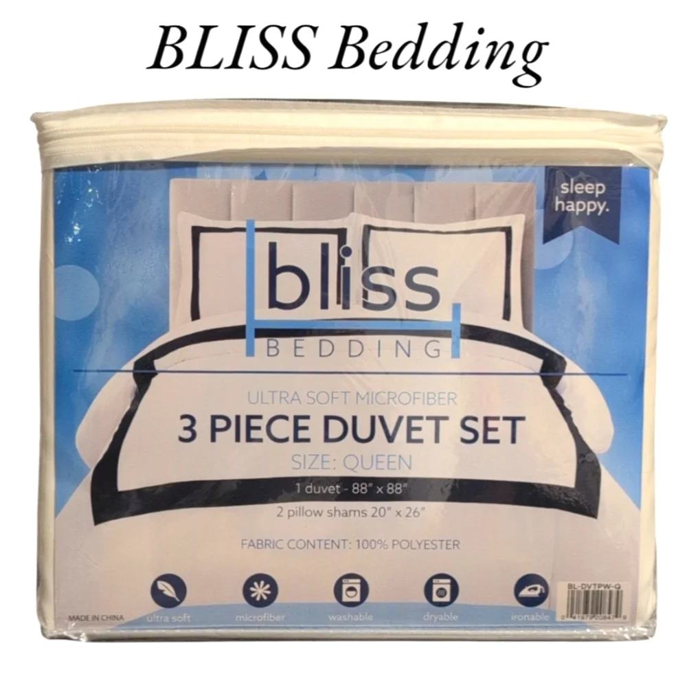 BLISS BEDDING Ultra Soft Microfiber Duvet Set Queen size, 1 Duvet 2 Pillow Shams